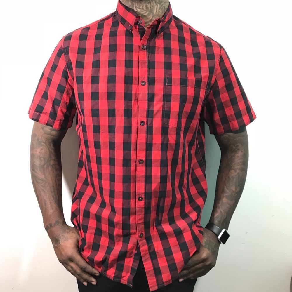 Denim & flower size XL checkered red and black